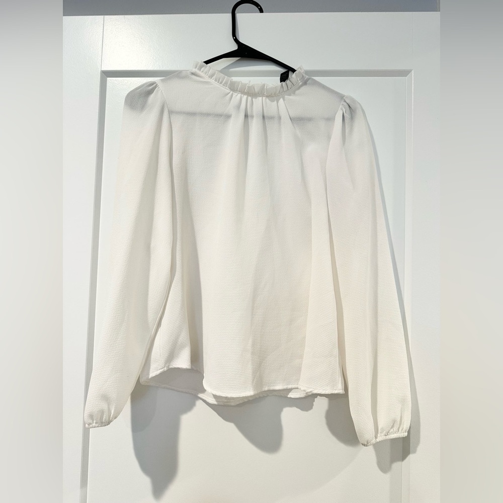 Forever 21 Cream Blouse with Ruffled Neckline